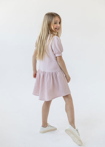 All For Kids Girl's Light Pink Cotton Dress | B&A-04