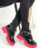 Black Patent Faux Leather and Red Sole Chelsea Boots with Sock Top | A7516 BLACK-1