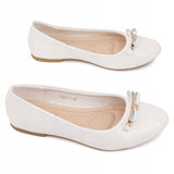 Girls' White Communion Flats with Golden Detail Bow | F50MC-1