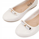 Girls' White Communion Flats with Golden Detail Bow | F50MC-1