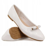 Girls' White Communion Flats with Golden Detail Bow | F50MC-1
