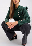 Women's Velour Shirt with Frills and Golden Buttons  | HAL-158