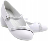 Girls' White Communion Flats with Straps | 282/23