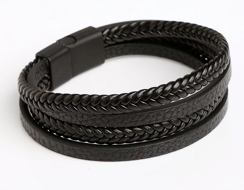Mens' Black Leather Bracelet | CBE87