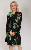 Italian-Style Black Dress with Floral Pattern | HAL-63