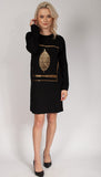 Black Tunic with Golden Leaf Print | HAL-77