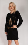 Black Tunic with Golden Leaf Print | HAL-77