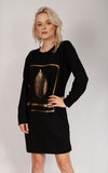Black Tunic with Golden Leaf Print | HAL-77