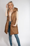 Women's Brown Hooded Quilted Vest | HAL-95