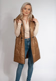 Women's Brown Hooded Quilted Vest | HAL-95