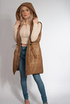 Women's Brown Hooded Quilted Vest | HAL-95