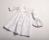 Baby Girl Baptism Lace Dress Set with Light Pink Ribbons | IZ-03