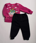 Girls' Pink Cotton Sweatshirt with Unicorn and Dark Blue Pants Set | HAL-102