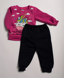 Girls' Pink Cotton Sweatshirt with Unicorn and Dark Blue Pants Set | HAL-102
