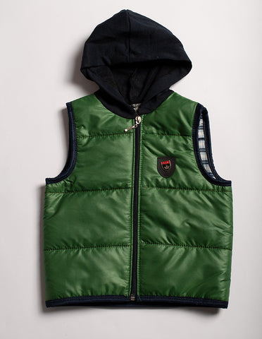Boys' Dark Green Hooded Vest | HAL-108