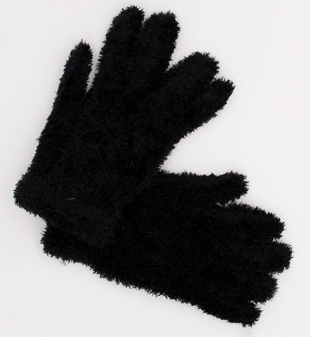 Women's / Big Girl Black Fuzzy Gloves | 3296MF-BL