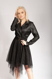 Black Rock Style Eco Leather Dress with Tulle | HAL-98