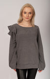 Women's Ruffled Ribbed Sweatshirt | HAL-152