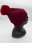Women's / Teenager Dark Red Insulated Beanie with Fluffy Pompom | HAL-155-DR