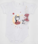 White Short Sleeve Bodysuit and Tutu Set with Princess Print | HAL-218