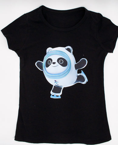 Girls' Black T-shirt with Panda Print | HAL-238