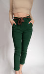 Italian-style Dark Green Pants with Belt | HAL-165-DGR