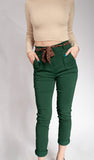Italian-style Dark Green Pants with Belt | HAL-165-DGR