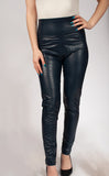 Dark Blue Insulated Eco Leather Leggings with Croc Print | HAL-162-DB