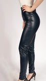 Dark Blue Insulated Eco Leather Leggings with Croc Print | HAL-162-DB