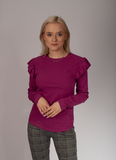 Women's Ribbed Shirt with Frills | HAL-198