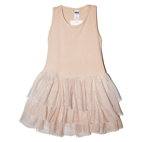 Girls' Beige Slip Petticoat Dress with Tulle | Q-006