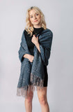 Dark Blue Printed Scarf with Fringes | 98272-1-DB