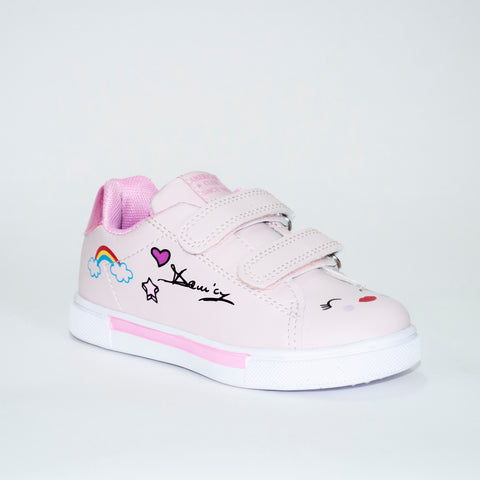 AC Toddler Girl Pink Sneakers with Rainbow Print | 735/21-P