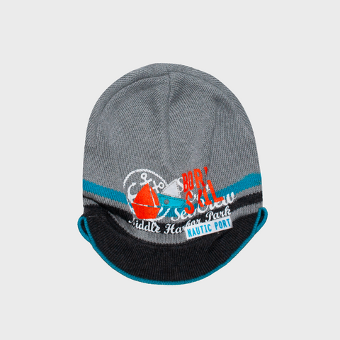 Gray Printed Beanie with Visor, 1.5-4 years | 36/067-G