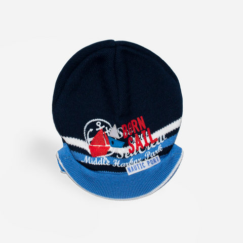 Dark Blue Printed Beanie with Visor, 1.5-4 years | 36/067-DB