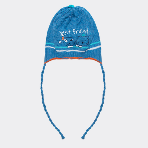 Blue Beanie with Cat and Dog Print, 0-9 months | 36/012-B