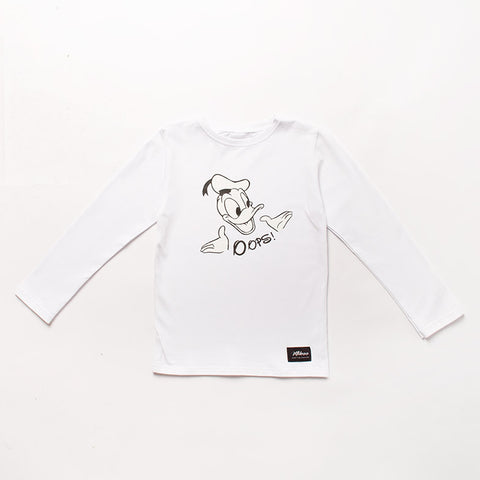Boys' White Long-sleeved Shirt with Donald Duck Print | MIK-04