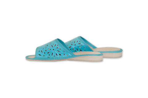 Light Blue Leather Open Toe Slippers | K-281