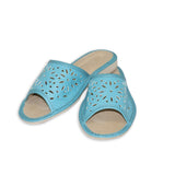Light Blue Leather Open Toe Slippers | K-281