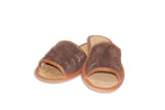 Dark Brown Leather Open Toe Slippers | K-283