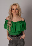 Italian-Style Green Top with Chain Strap and Frills | 24A3017-GR