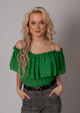 Italian-Style Green Top with Chain Strap and Frills | 24A3017-GR