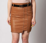 Italian Style Brown Eco-leather Skirt with Belt | 45B1649