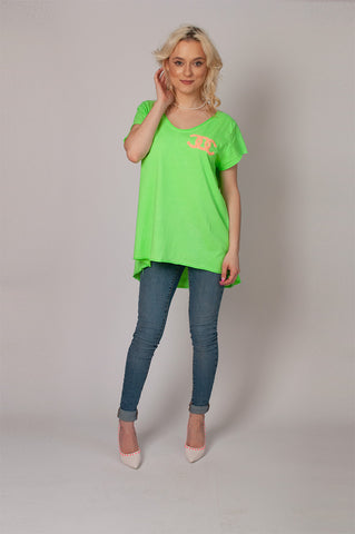 Italian-style Neon Green T-shirt with CC Patch | 54A3029-NGR