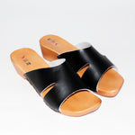 Black Leather Open Toe Clogs - DREWNIAKI | WU-226