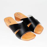 Black Leather Open Toe Clogs - DREWNIAKI | WU-226