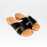 Black Leather Open Toe Clogs - DREWNIAKI | WU-226