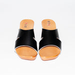 Black Leather Open Toe Clogs - DREWNIAKI | WU-226