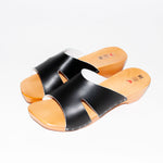 Black Leather Open Toe Clogs - DREWNIAKI | WU-226