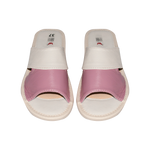 Women's White and Pink Leather Open Toe Slippers | WU-14